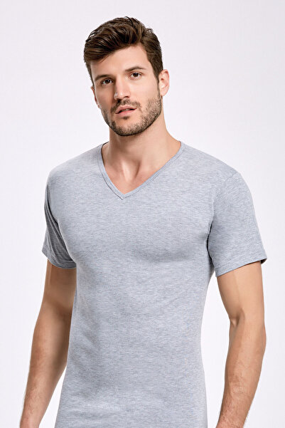 İlke Ανδρικό βαμβακερό κοντομάνικο μπλουζάκι με λαιμόκοψη V εφαρμοστό 6-pack