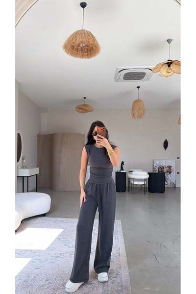 Buket Teke Antrasit Büzgü Detaylı Bürümcük Takım