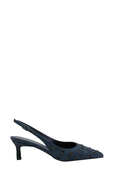 Moulin Shoes حذاء نسائي باللون الأزرق الداكن جلد سويدي بكعب قصير ومقدمة مدببة...