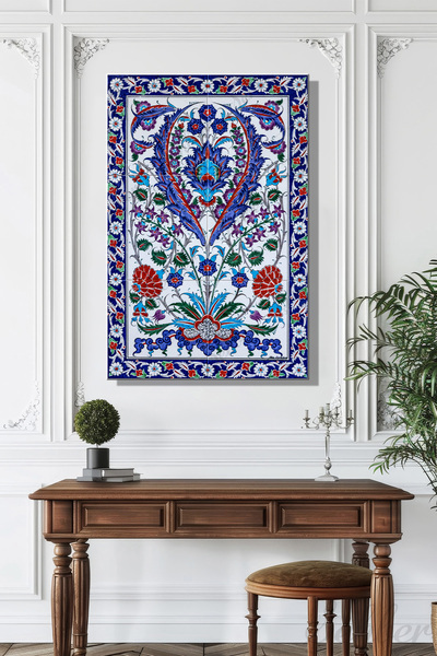 Şehber Dikey Kanvas Duvar Tablosu Tekli Salon Mutfak Yatak Odası Ofis İznik Ç...