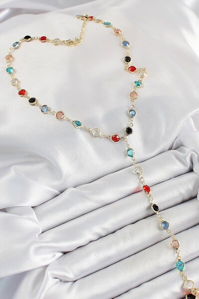 cleovibe قلادة إيلارا من النحاس موديل أسورتي ذهبية اللون زركون مرصّع بالأحجار Y