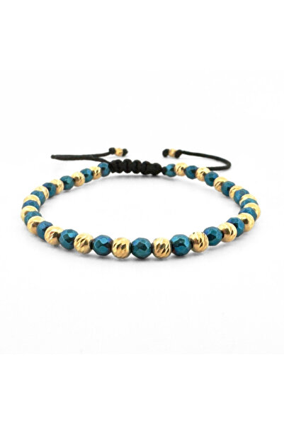 Onixbox Bracelet with Silver Beads Plated with 18K Gold, Faceted Blue Hematit...
