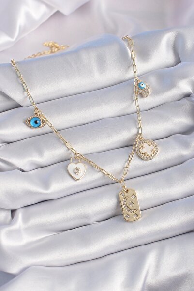 cleovibe Gold Color Zircon Stone Multiple Figure Model Lucky Necklace