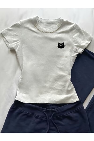 Toum Belt Boy Cute Cat Cropped Blouse