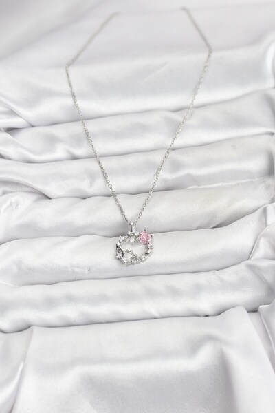 cleovibe سلسلة إيلارا 316l من الفولاذ باللون الفضي مع تفاصيل حجرية وردية اللو...