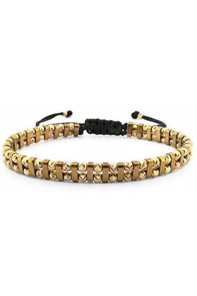 Onixbox Brățară cu Hematit Auriu și Mărgele de Argint Placate cu Aur de 18K –...