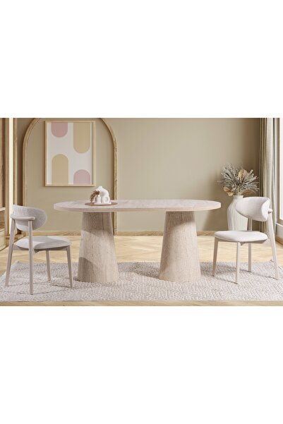 Vivense LİNG TRAVERTEN BASKI MDF YEMEK MASASI