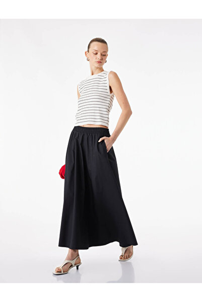 Koton Βαμβακερή μίντι φούστα ποπλίνα με ελαστική μέση και κοπή καμπάνα