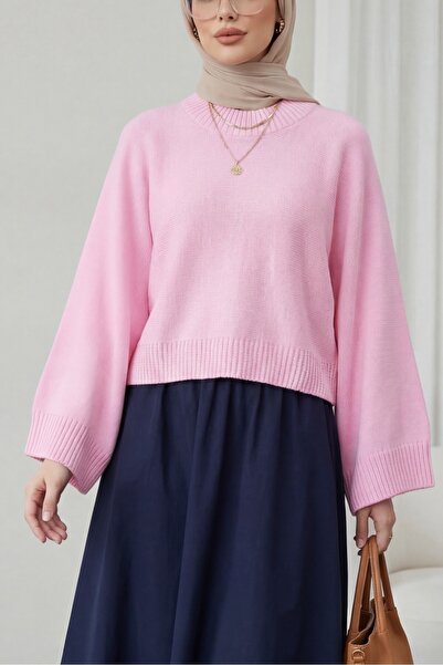 Modamorfo Half-Throated Batwing Sleeve Sweater - Pink
