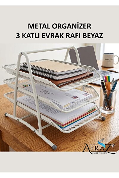 Akraz Art Design Metal Organizer Evrak Rafı 3'lü