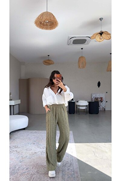 Buket Teke Штани з крепової тканини кольору хакі на еластичній основі