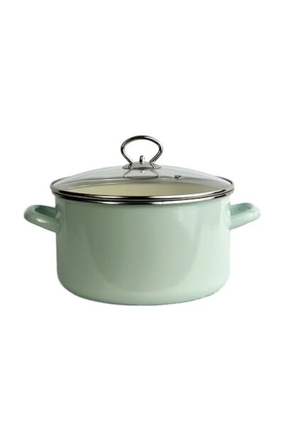 Emailul Medias Enamel Pot with Glass Lid, 3.3 Liters, 20 cm Diameter, Pastel ...