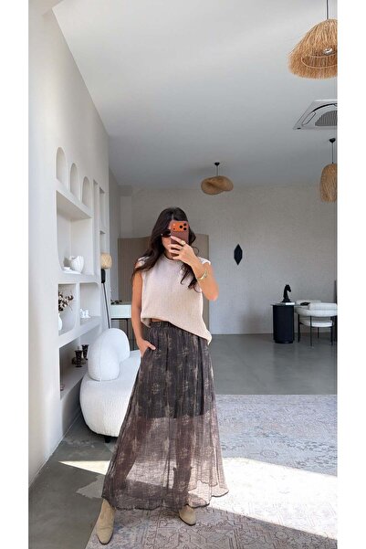 Buket Teke Fustă maro cu model cu căptușeală Massi