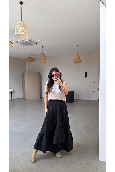 Buket Teke Fusta neagră asimetrică cu volane lejer