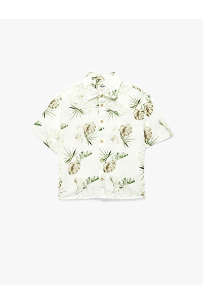 Koton Buttoned Leaf Patterned Short Sleeve Shirt with Cotton Buttons