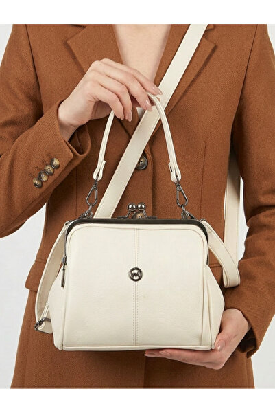 H&D COLLECTİON Women's Cream 4-Compartment Bag with Lined Pockets and Zipper ...