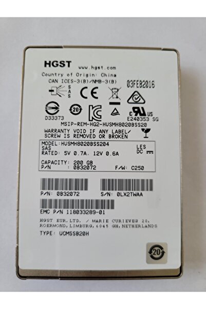 HGST 200GB SSD SAS 12Gbps 2.5" HARD DRIVE MODEL HUSMH8020BSS204 REFRUBISHED