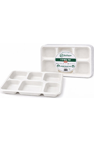 BioPlanet 6CP Meal Tray - 15PCS Sleeve - Biodegradable Bagasse Tableware