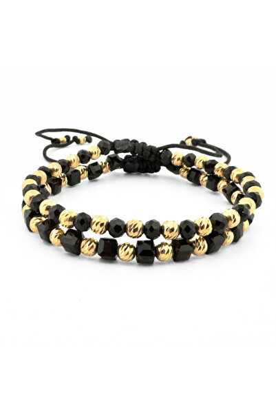 Onixbox Set Bracelets with Silver Beads 4mm Gold Plated 18K, Glass Crystals -...