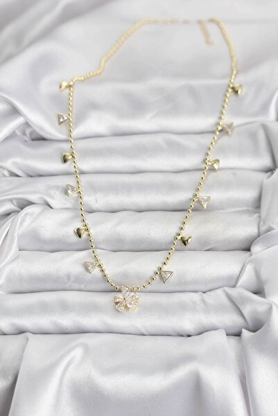 cleovibe قلادة روزا من النحاس الذهبي اللون الزركون مرصّع بالأحجار على شكل زهرة