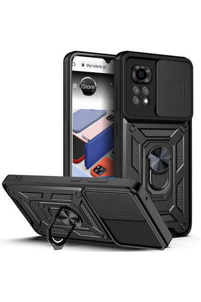 OEM Θήκη κάμερας Combo Kickstand Slide για Xiaomi Poco M4 Pro 4G, μαύρη