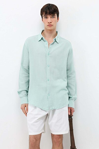 VAMOSCLO Long Sleeve Basic Oversized Shirt Water Green
