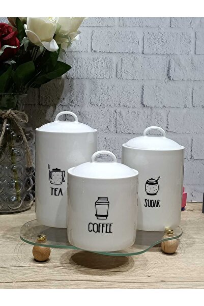 Pembishayatlar Countertop 3-Piece Porcelain Vacuum Lid Jar Set