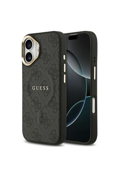 Guess Θήκη PU Δερμάτινο 4G Gold Frame Black iPhone 16