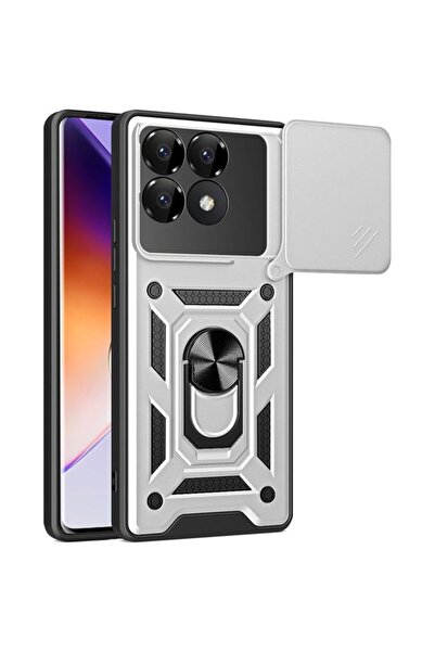 Orso Θήκη Combo με Στήριγμα, Συρόμενη Κάμερα, Ασημί, Poco F6 Pro 5G