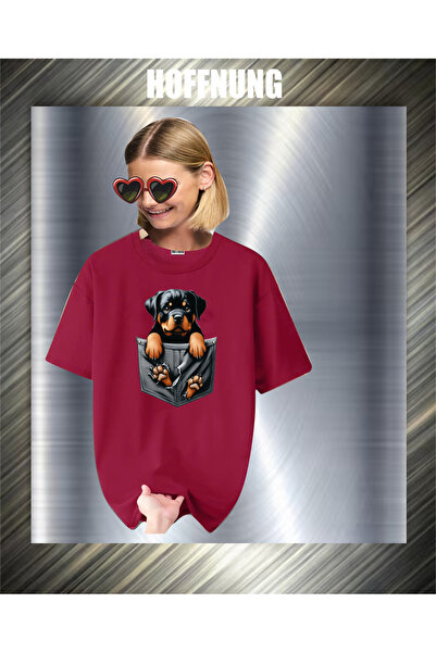 HOFFNUNG Unisex Short Sleeve Round Neck Dog Pocket Printed Solid Color Tshirt