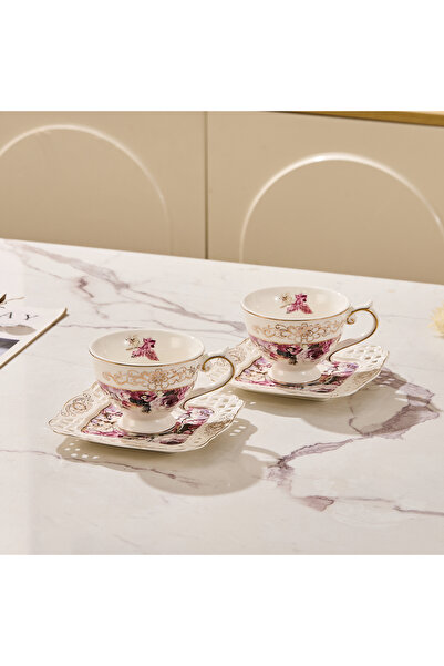 Malooki Set of 2 coffee cups with 2 porcelain saucers 200 ml - elegant floral...