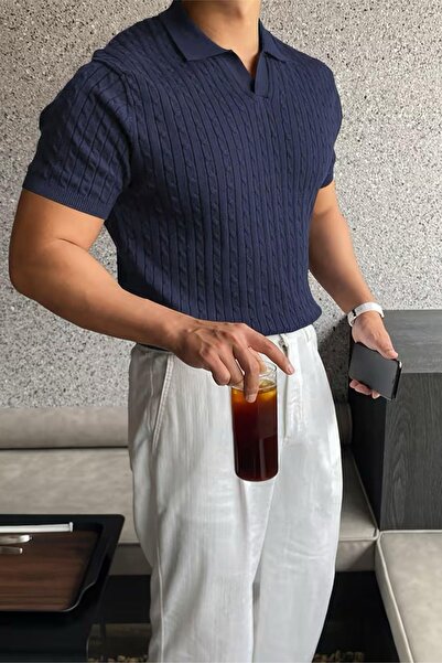 since 1990 man Manitalyan Style V-Neck Hair Knitted Detail Slim Fit Knitwear ...