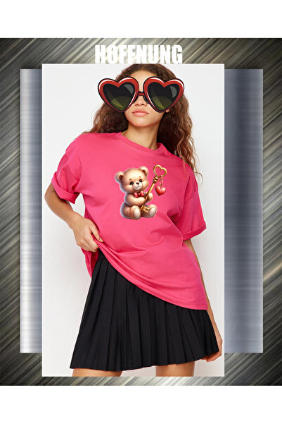 HOFFNUNG Unisex Short Sleeve Round Neck Bear Key Printed Solid Color Tshirt