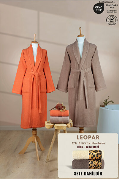 Ellaline 4-Piece Striped Şalyaka Bathrobe Set 100% Cotton Certified + Leopar ...