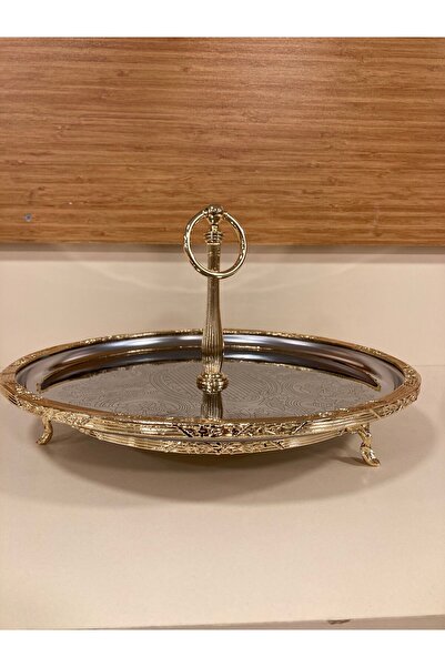 PLUS HOME Presentation Plate Round 30 cm with Stand Cast Golden Edge Frame St...