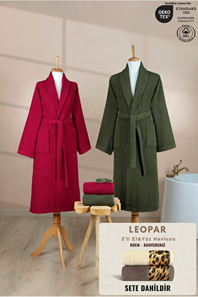 Ellaline 4-Piece Striped Şalyaka Bathrobe Set 100% Cotton Certified + Leopar ...