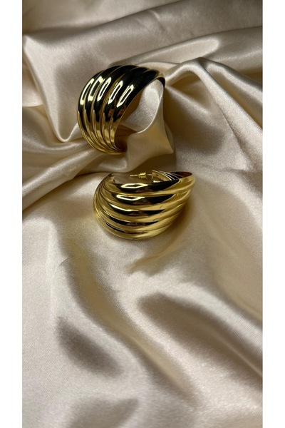 BUSİELLE JEWELRY Striped Thick Gold Hoop Earrings