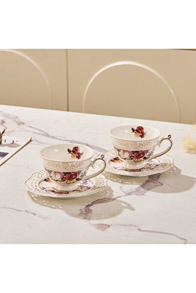 Malooki Set of 2 coffee cups with 2 round porcelain saucers 200 ml - elegant ...