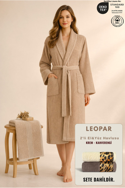 Ellaline 2-Piece Striped Women's Bathrobe Set 100% Cotton Certified and Leopa...