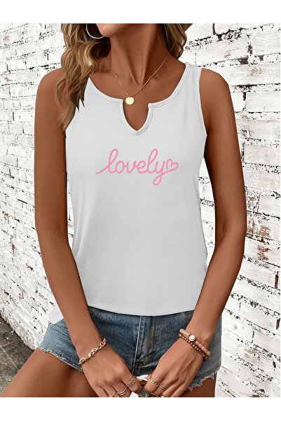 mercoledi Women's Heart Printed Half V-Neck Sleeveless Regular Fit Casual T-S...