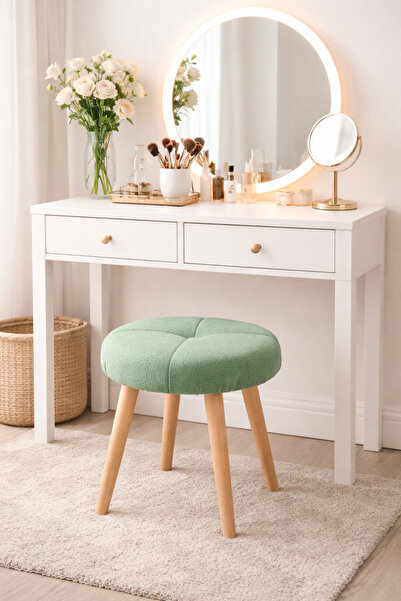 MervishDecor Ahşap Ayaklı Dekoratif Baklava Desenli Puf Tabure Bench Koltuk S...