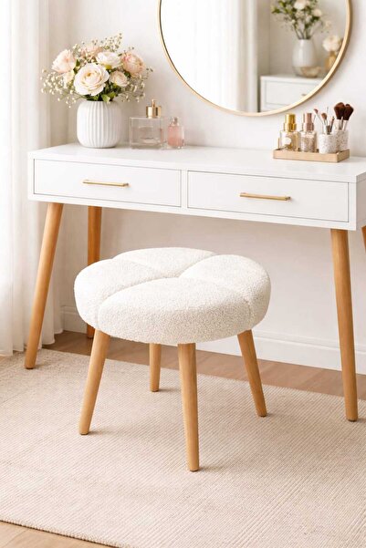 MervishDecor Ahşap Ayaklı Dekoratif Baklava Desenli Puf Tabure Bench Koltuk S...