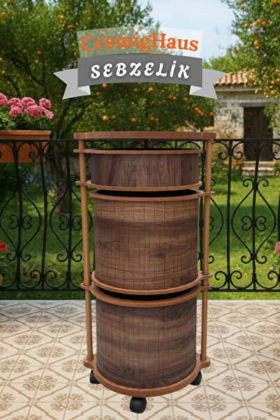 CremigHaus Ahşap Sebzelik Geleneksel Tasarım Yuvarlak Kemençe Desenli 2 x 7 +...