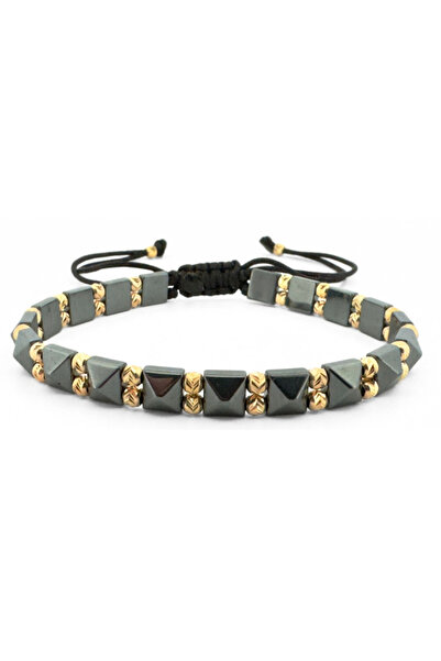 Onixbox Bracelet with Square Hematite 6mm & Silver Beads Plated with 18K Gold...
