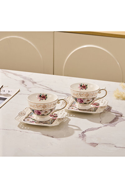 Malooki Set of 2 coffee cups with 2 porcelain saucers 200 ml - elegant floral...