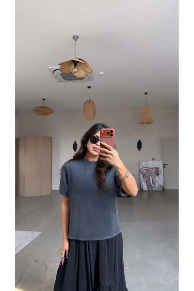 Buket Teke Tricou gri spălat cu mânecă scurtă basic