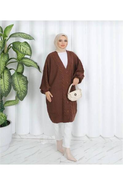 MODAMÜNASİP Hair Braided Balloon Sleeve Knitwear Cardigan