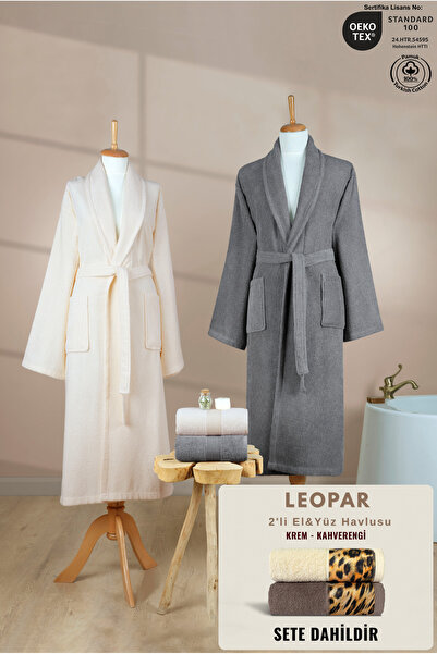 Ellaline 4-Piece Striped Şalyaka Bathrobe Set 100% Cotton Certified + Leopar ...