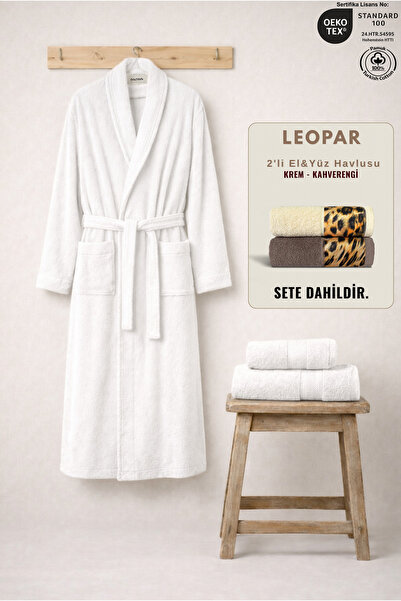 Ellaline 3-Piece Women's Shawl Bathrobe Set 100% Cotton Certified +Leopar 2-P...