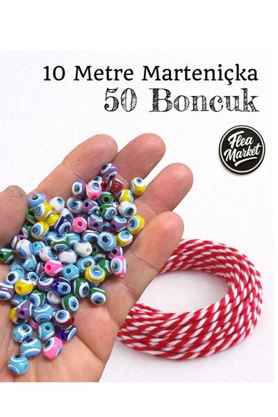 izmir Bitpazarı HEDİYELİK 1O METRE MARTENİÇKA İPİ VE 50 ADET KARIŞIK RENK BON...